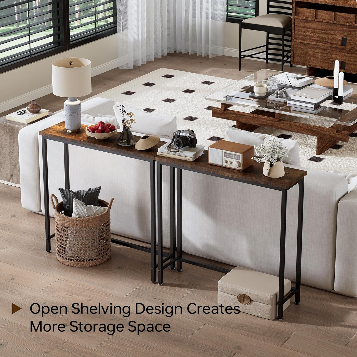 Narrow Entryway Console Table & Sofa Side Table - Industrial Hallway Table for S