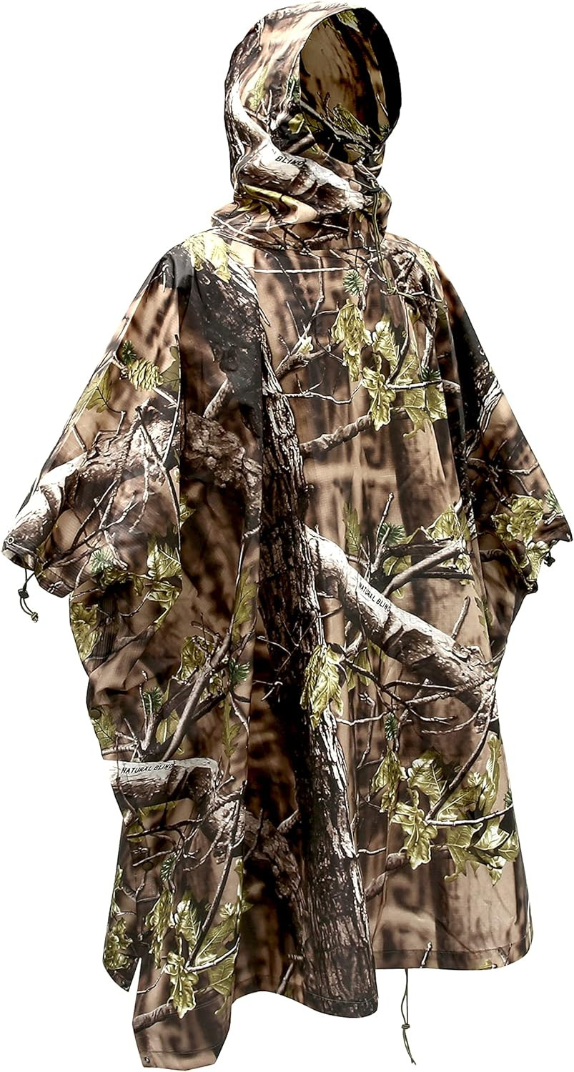 Camouflage Rain Poncho Hooded Waterproof Camo Raincoat with Blind Pattern for Hu