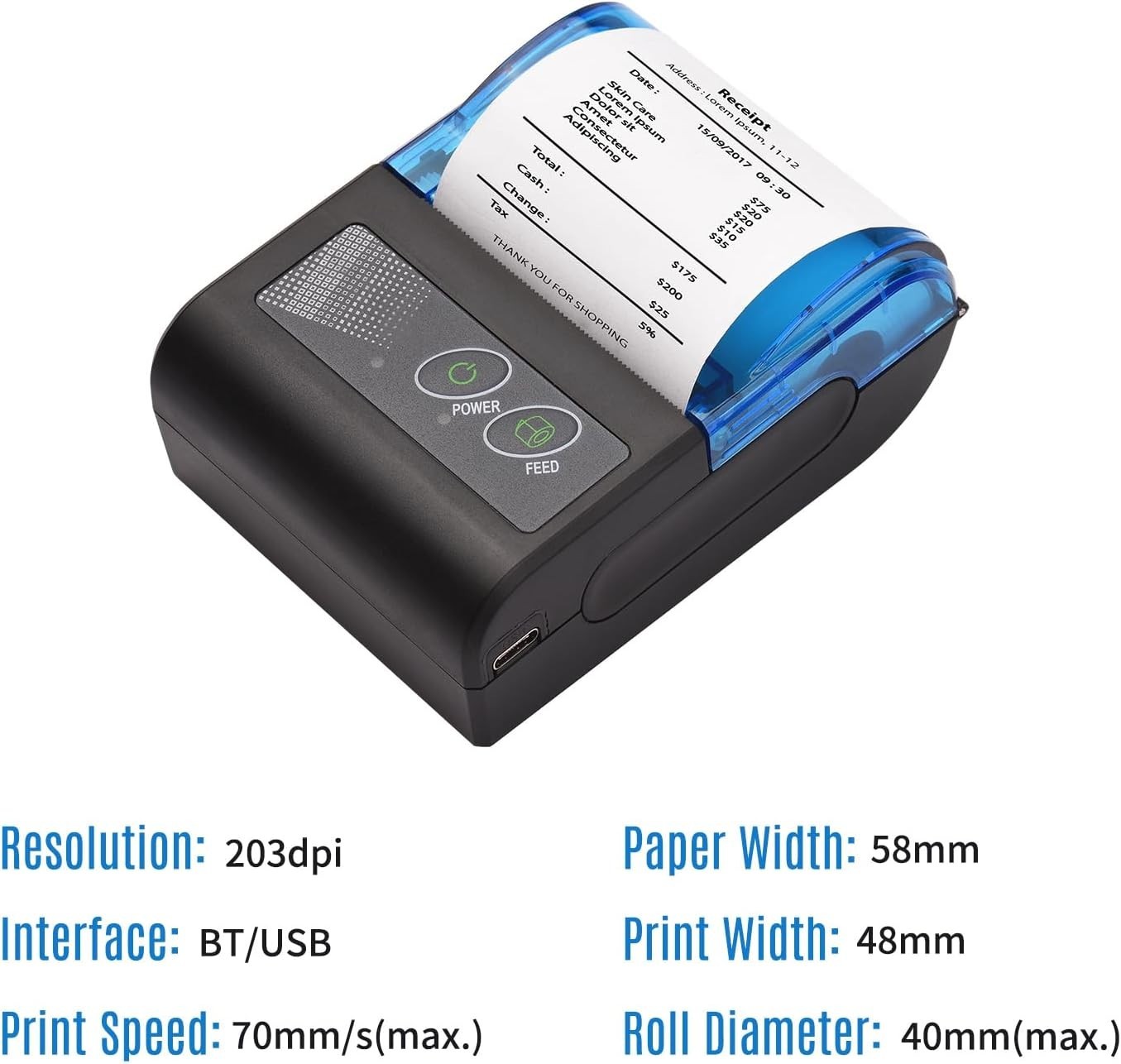 Receipt Printer, Portable Mini Thermal Receipt Printers USB Receipt Bill Tick...