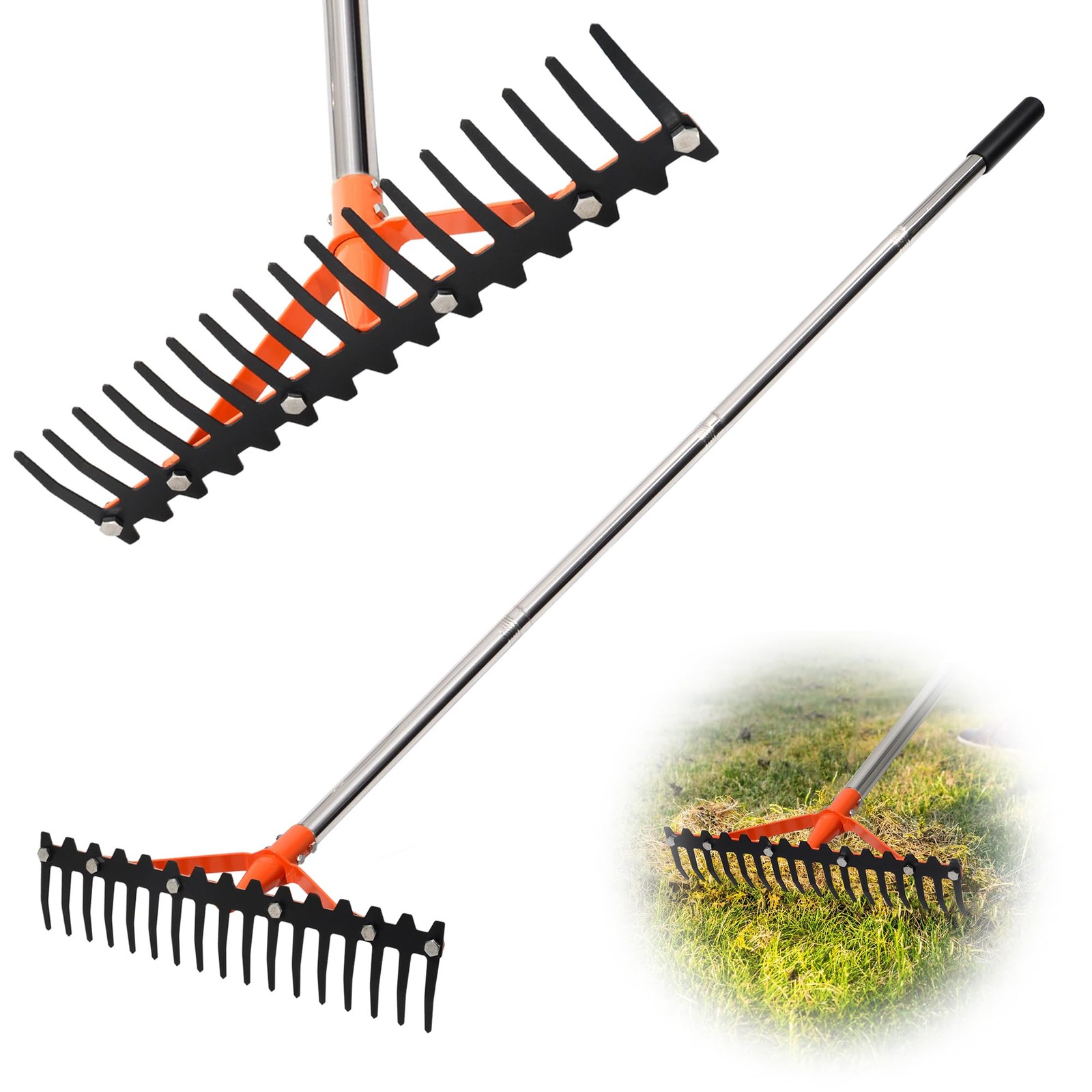 Garden Rake 17 Tempered Spring Steel Tines Heavy Duty Rake for Lawns Bow Rake...