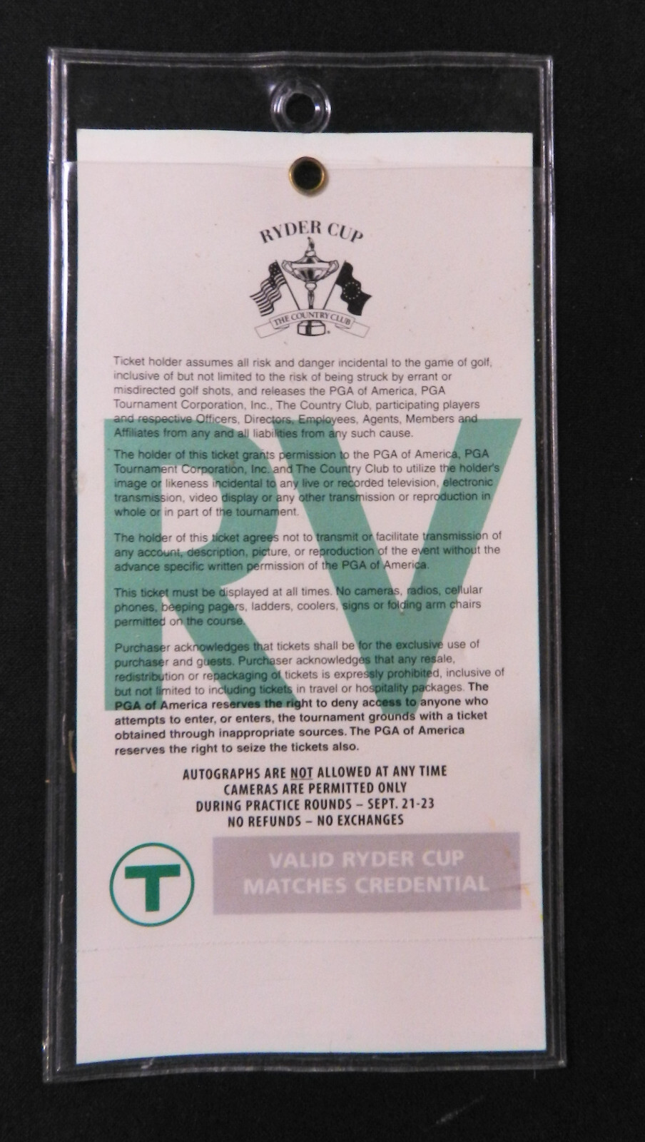 33rd Ryder Cup 1999 Golf Matches RV Pass