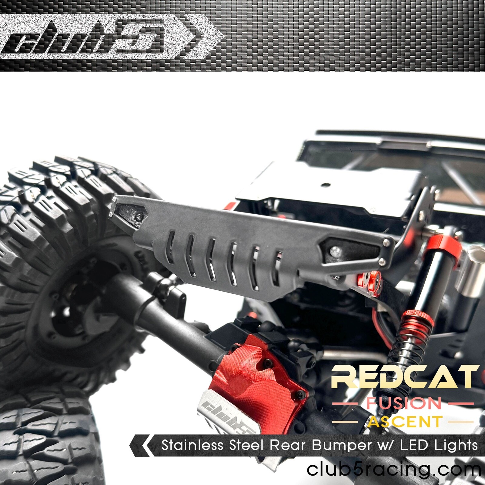 Stainless Steel Rear Bumper w/ LED Lights ( 6V ) for Redcat Ascent / Fusion