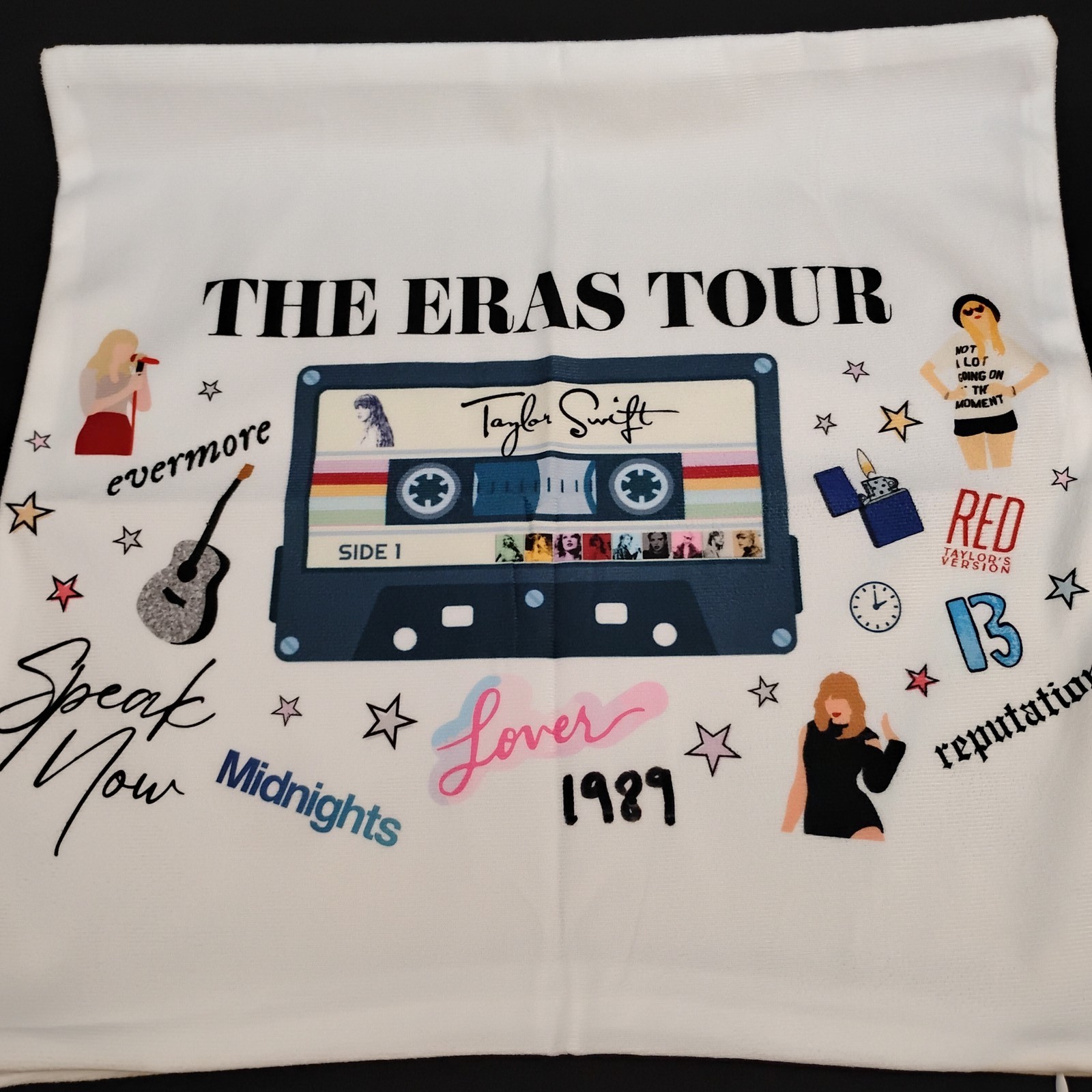 Taylor Swift The Eras Tour Cassette Pillowcase Cover 18x18" White Zippered Decor