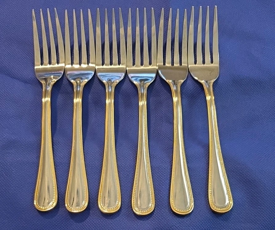 Salad Forks 6 pc INTERNATIONAL Royal Bead Gold Accent Stainless