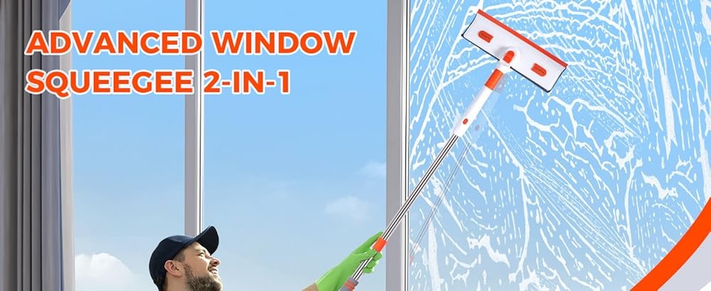 Profal Window Squeee 2-in-1, Window Cleaner " Extens Pole,