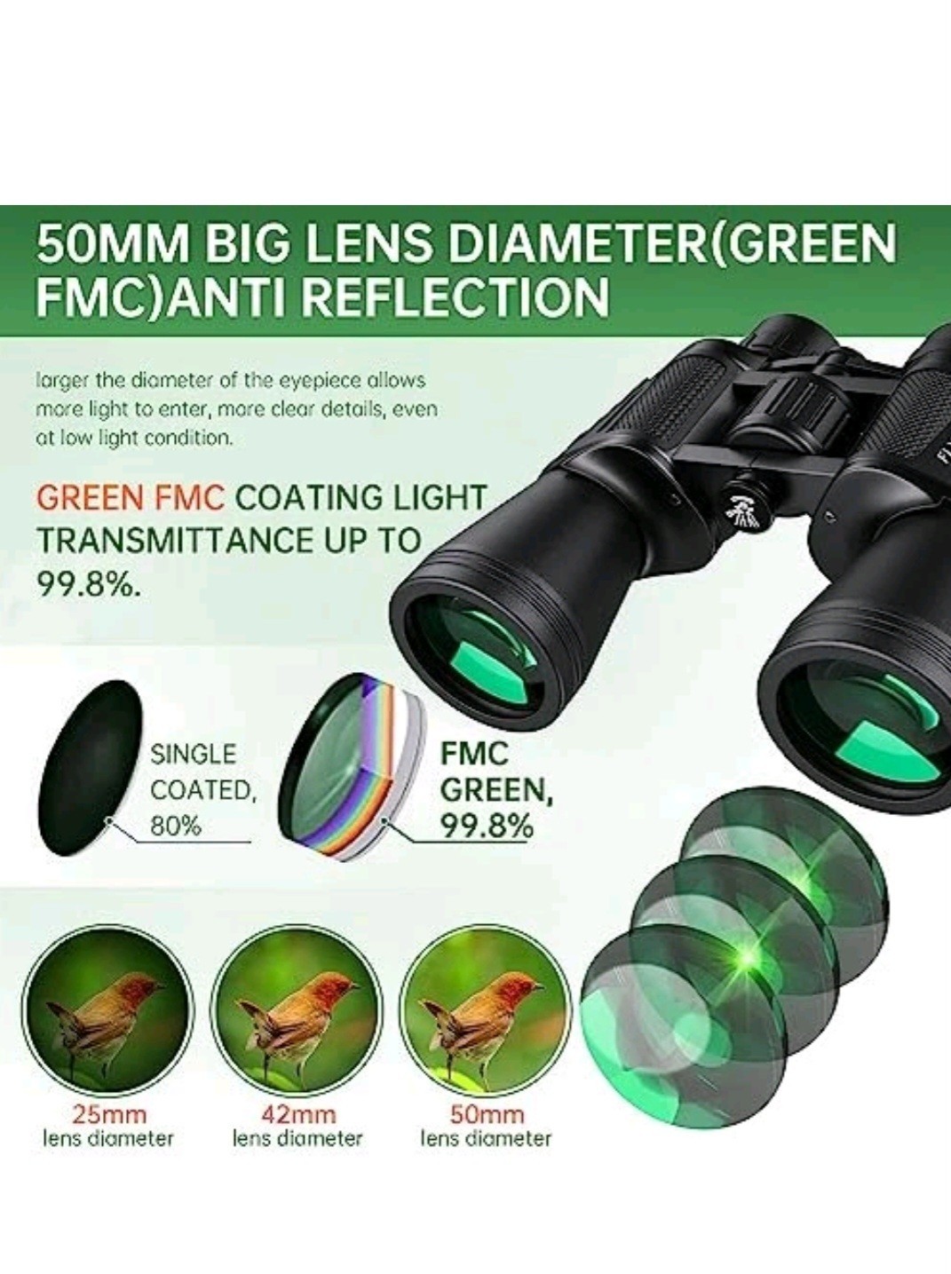 20x50 High Powered Binoculars for Adults, Waterproof Compact Binoculars with