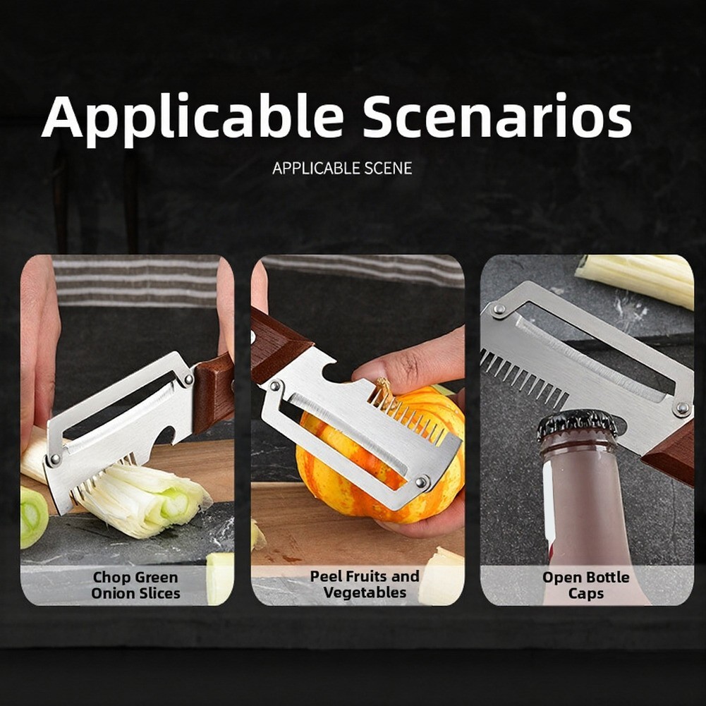 Multi-Functional Vegetable Peeler with Wood Handle and Stainless Steel Blade