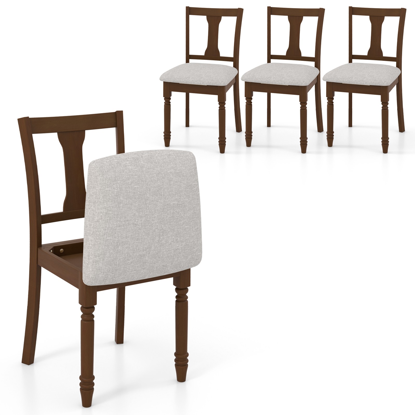 Wooden Dining Chair Set of 2 Upholstered Dining Chairs w/ Hidden Seat Storage