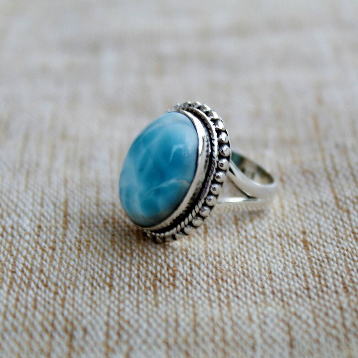 Amazing Caribbean Larimar Gemstone 925 Sterling Silver Handmade Ring All Size