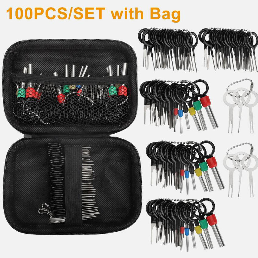 100PC Pin Ejector Wire Kit Extractor Auto Terminal Removal Connector Puller Tool