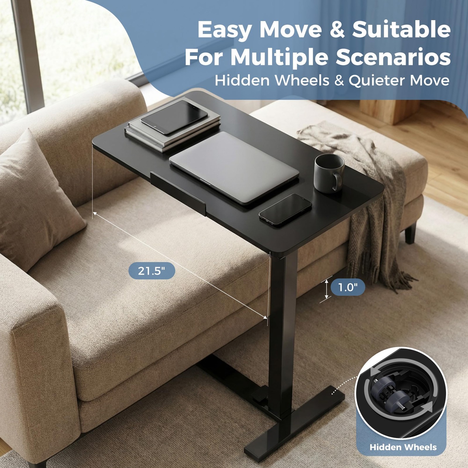 Foldable Mobile Standing Desk Rolling Laptop Desk with 180° Tiltable Tabletop