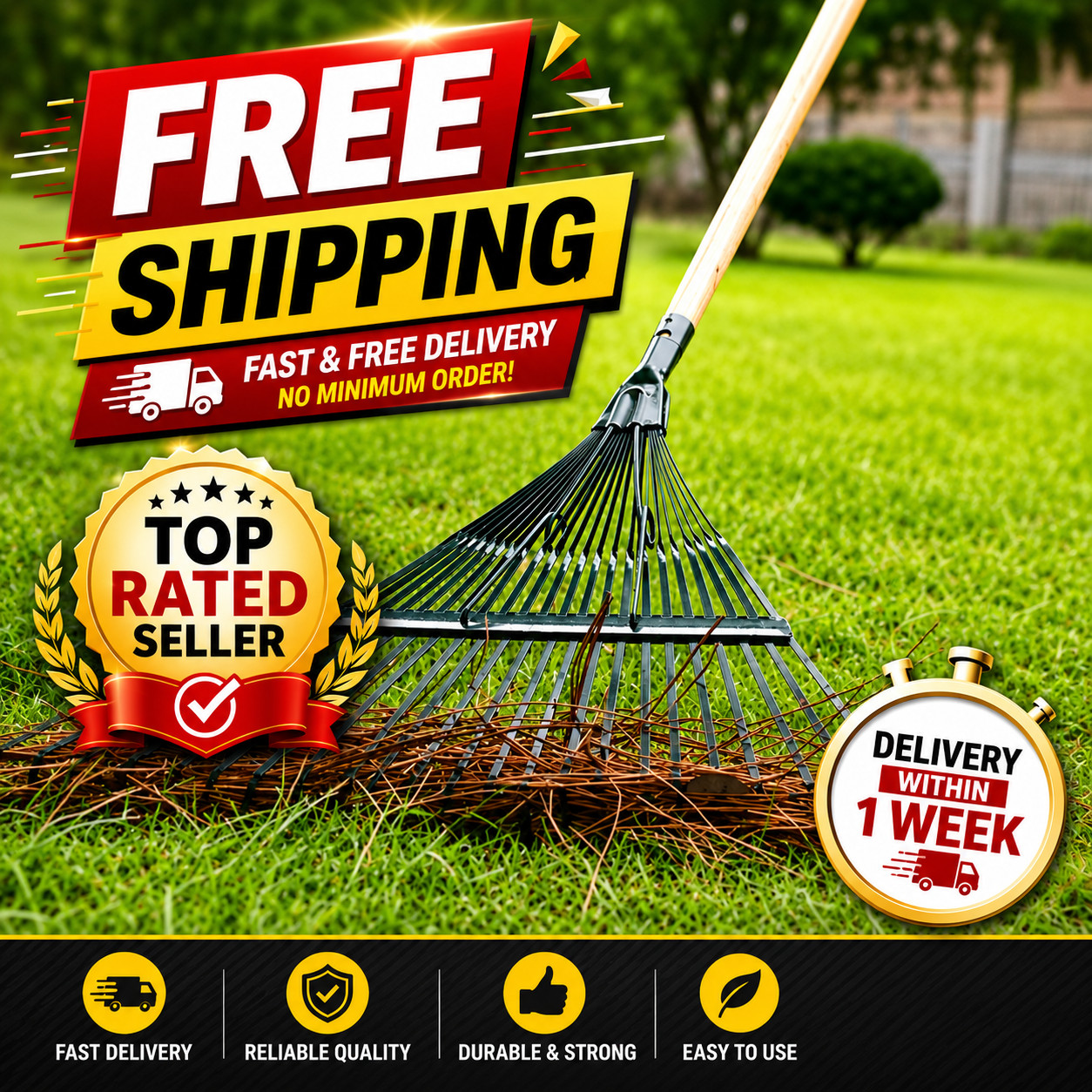 22 Teeth Heavy Duty Steel Metal Rake for Head High Carbon Steel Lawn Leaves-