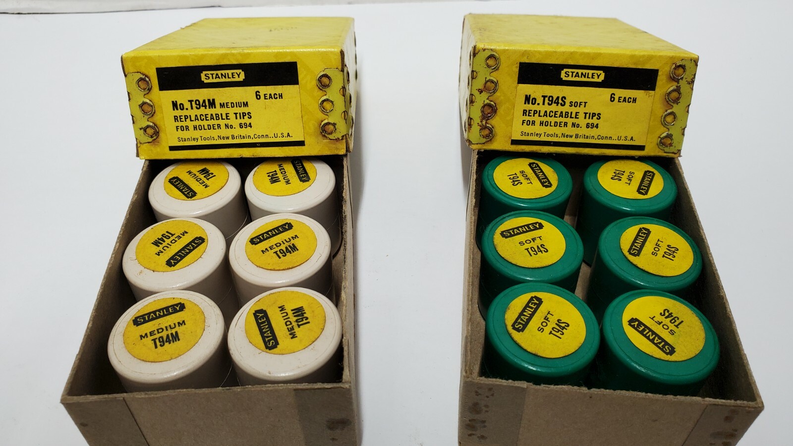 NEW OLD STOCK T94 STANLEY 694 HAMMER REPLACEMENT TIPS - MEDIUM AND SOFT FACE USA