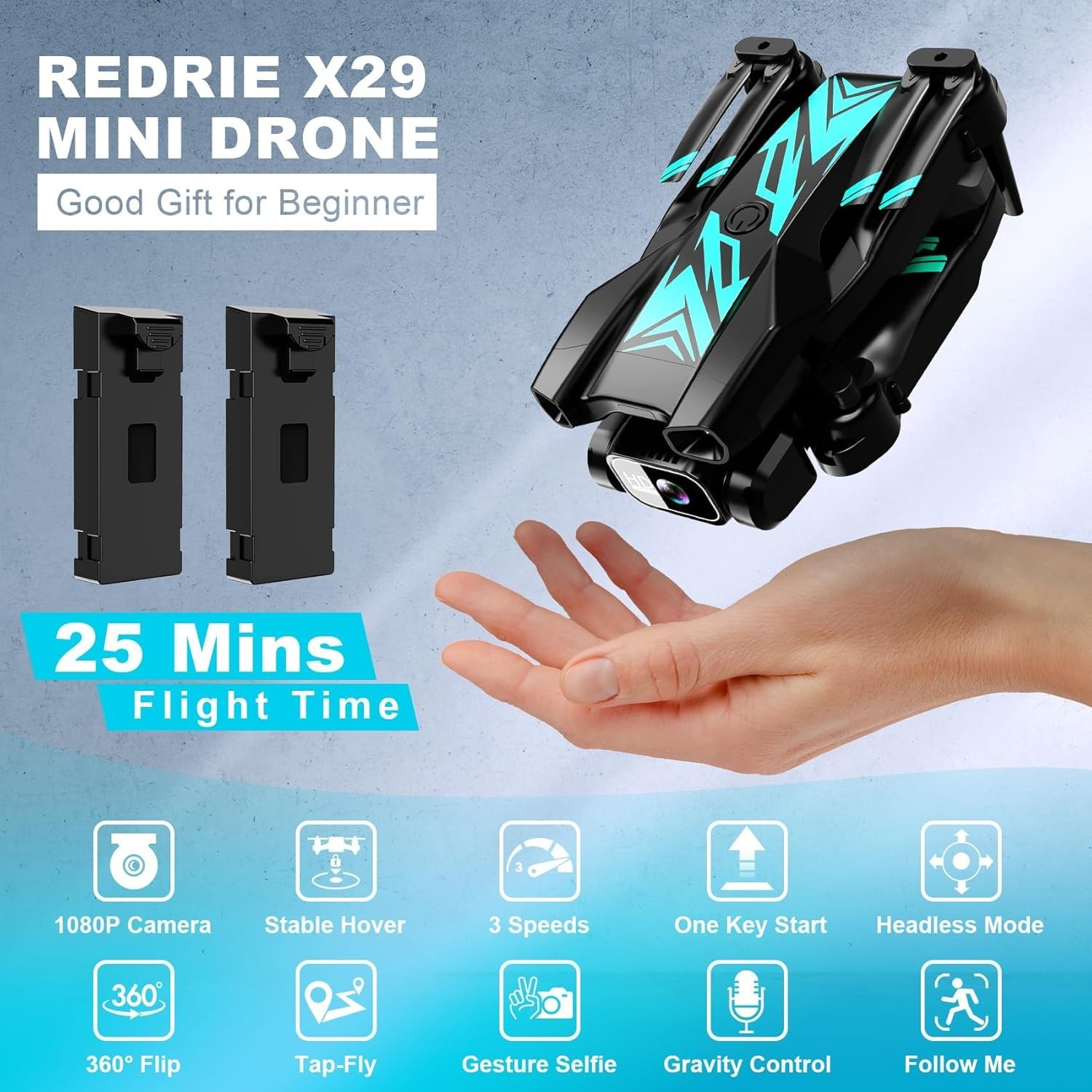 Cyan Mini Drone with Camera 1080P FPV Foldable App Control for Beginners
