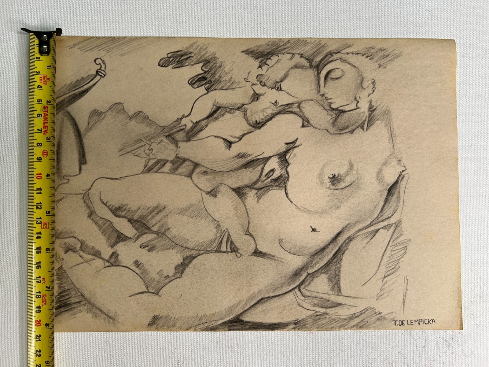 Tamara Lempicka Drawing on paper (Handmade) signed and stamped mixed media.