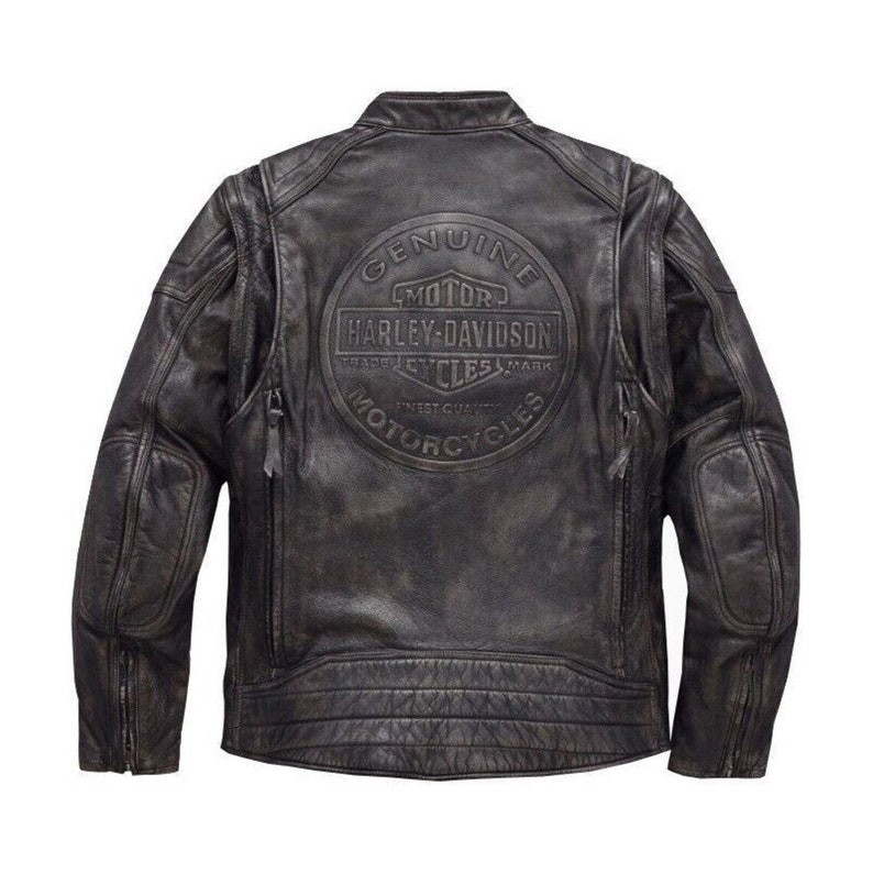 Harley Men Dauntless Convertible 2 in 1 Genuine Cow Leather Waxed Biker Jacket