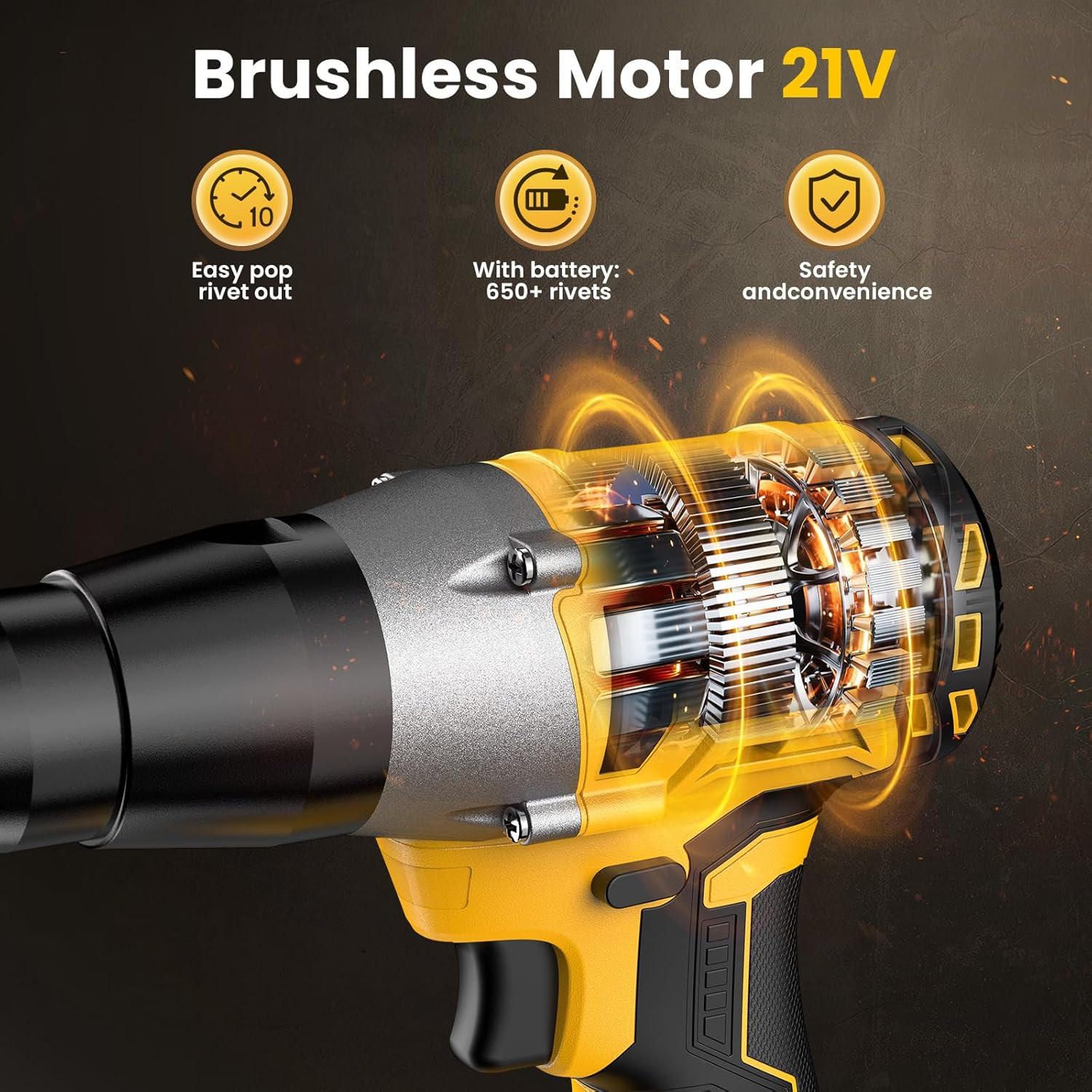 Cordless Electric Rivet Gun Tool 20V Max Battery, Brushless Automatic Kit Rivets