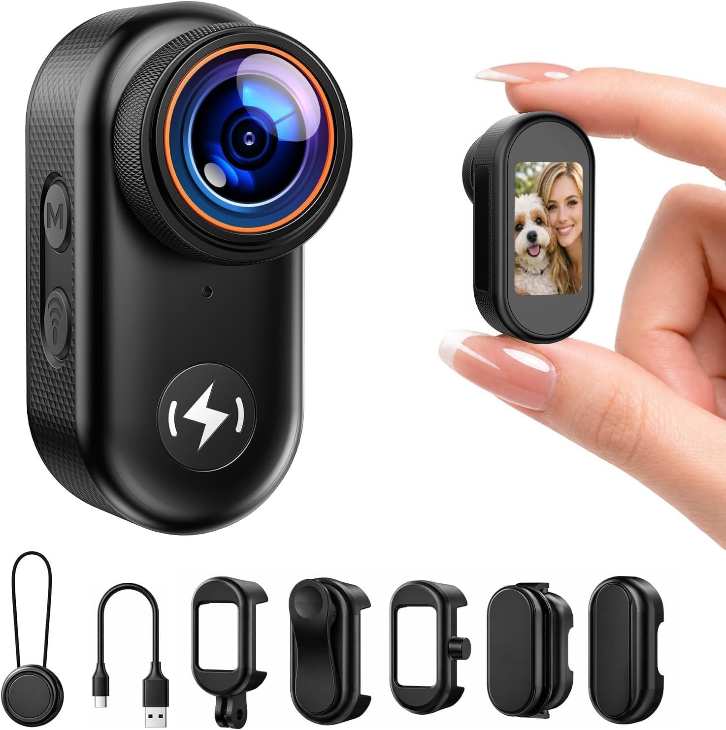 CAMWORLD 4K Mini Body Camera with 64GB Card, WiFi Thumb Action pitch-black