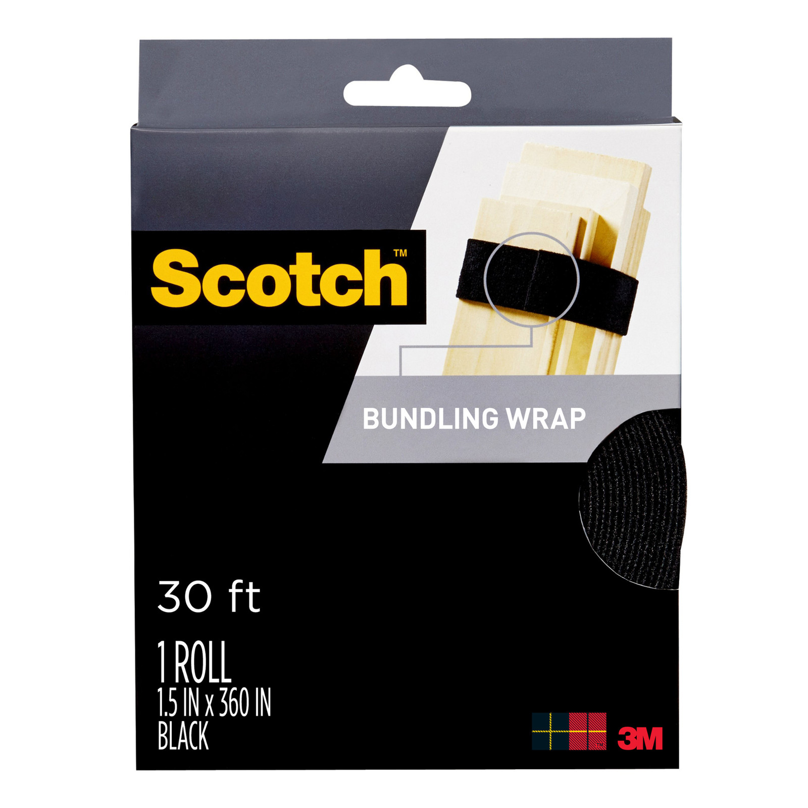 Scotch Hook & Loop Bundling Wrap: 1-1/2 in. x 30 ft. (Black) RF3750
