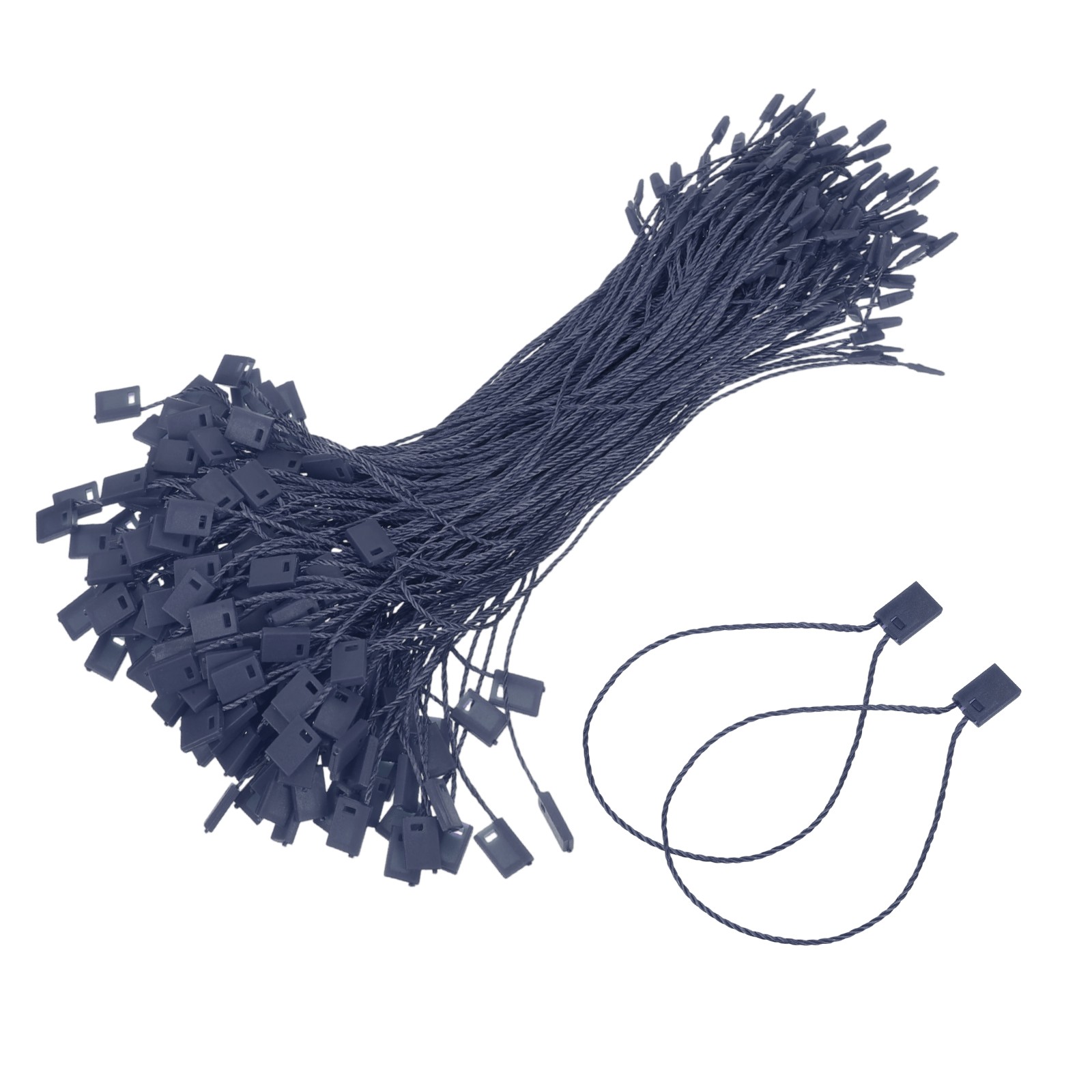 200pcs Polyester Hang Tag String (6.7") - Plastic Snap Lock Pin Loop Dark Blue