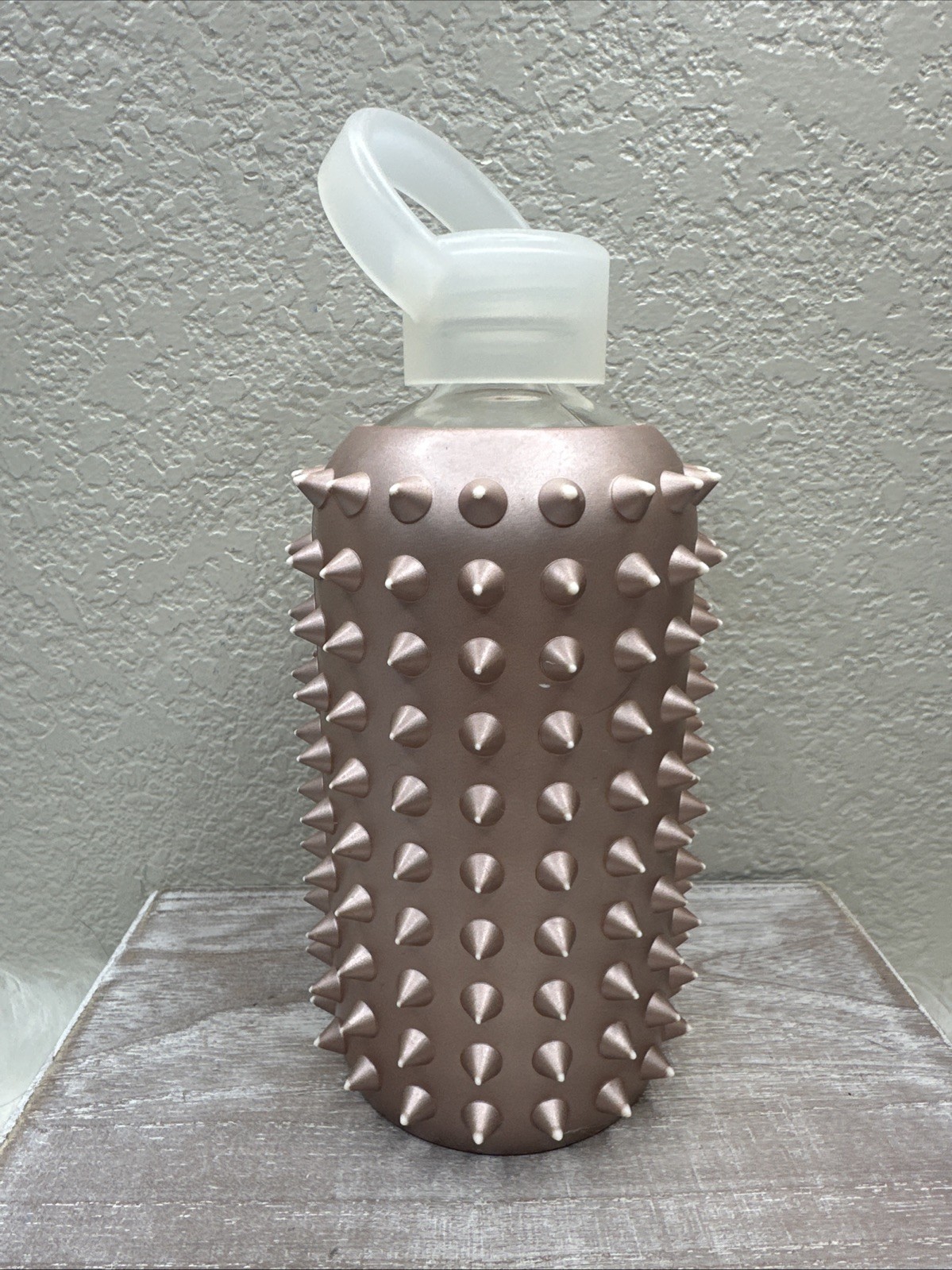 BKR Glass Water Bottle Little 16oz/500ml Spike Rose Gold READ