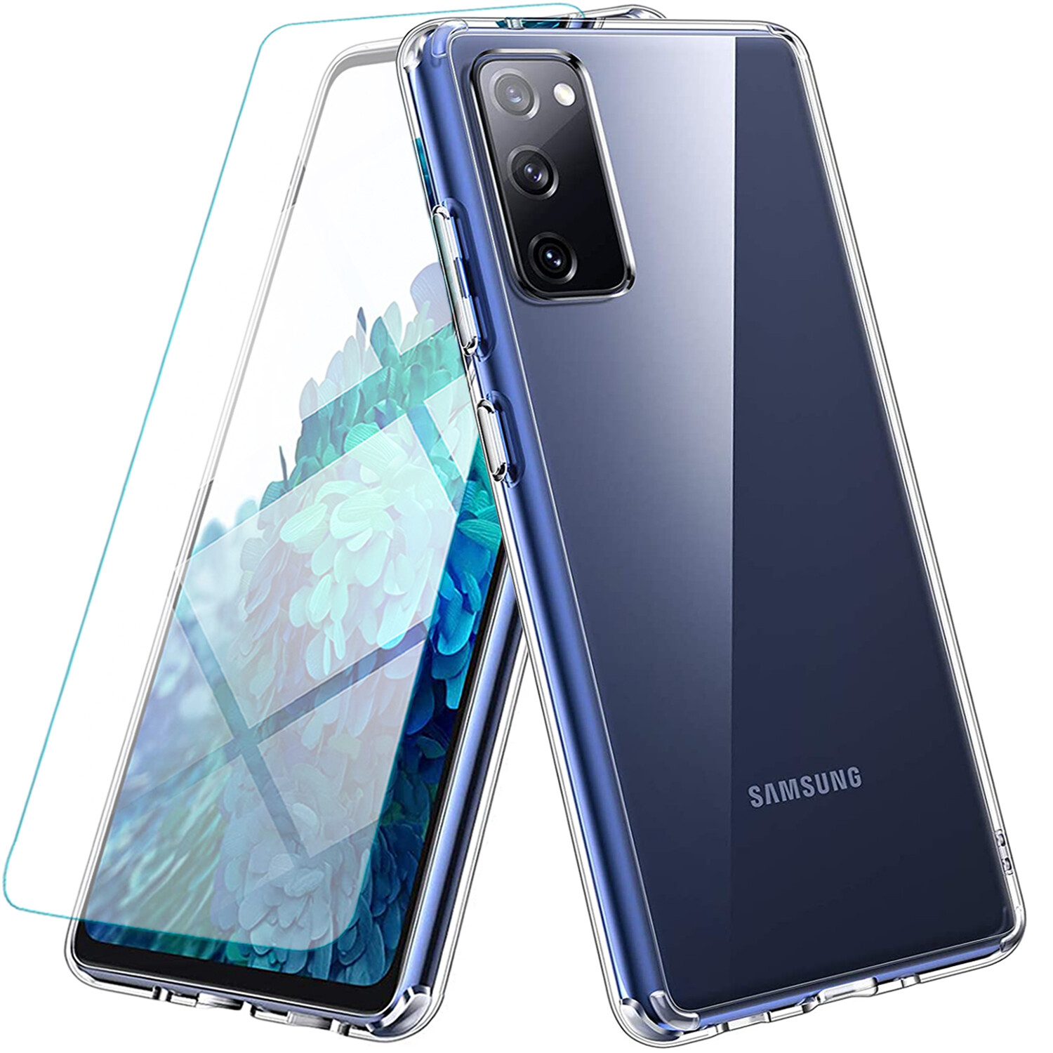 For Samsung Galaxy S20 FE 5G Case Phone Cover Transparent Clear + Tempered Glass