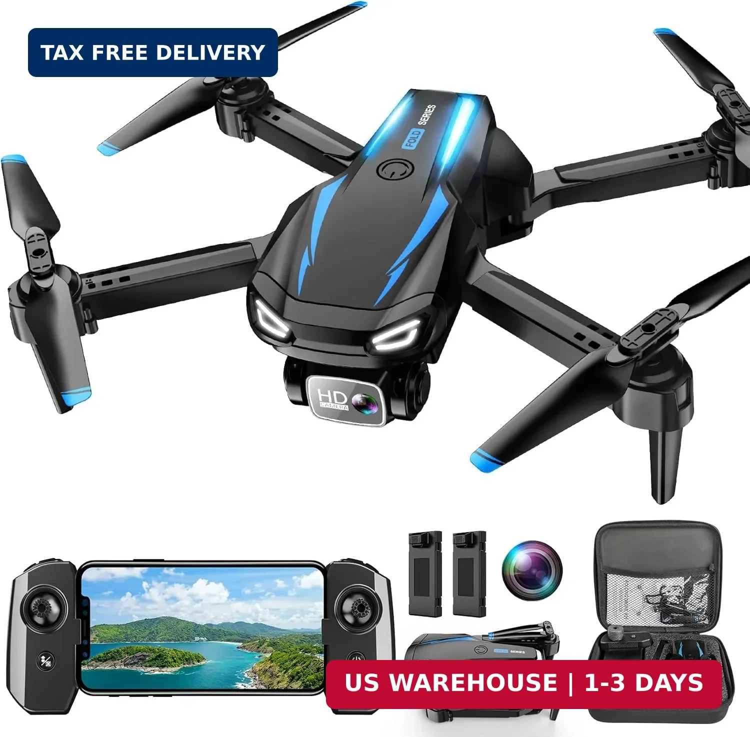 1080P Camera Drone Foldable Mini Quadcopter for Adults Beginners 2 Batteries