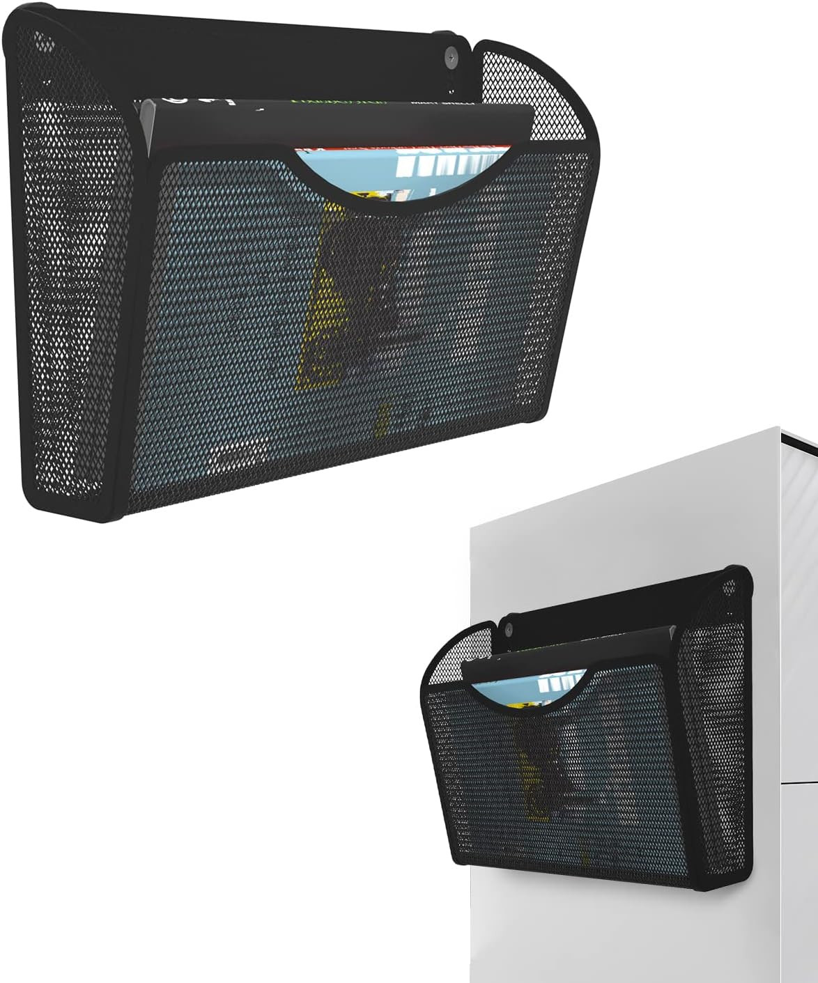 1-Tier Magnetic File Holder - No Drilling Installation File Organizer, Large Cap