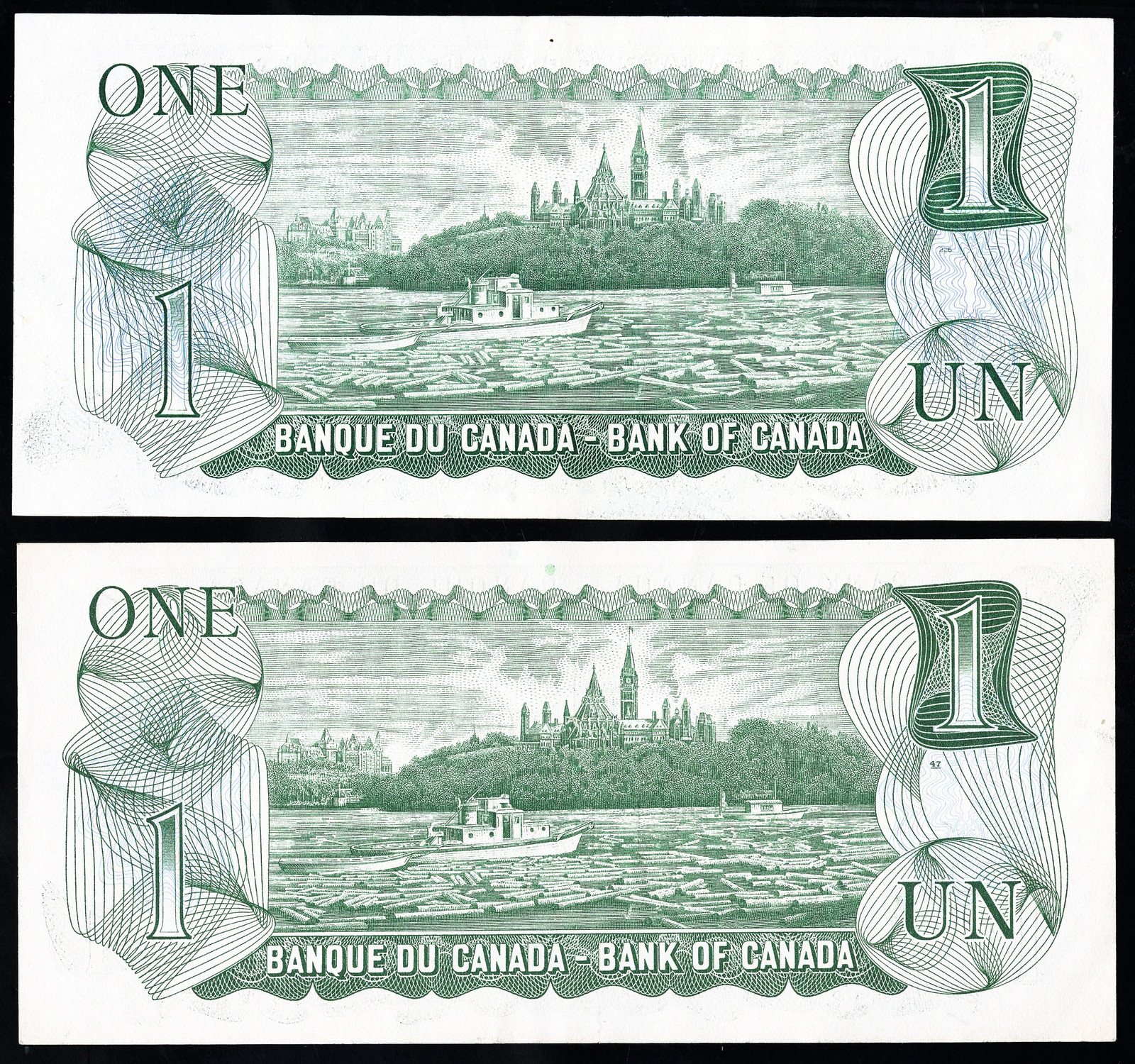 Canada Paper Money Two $1 CU Notes