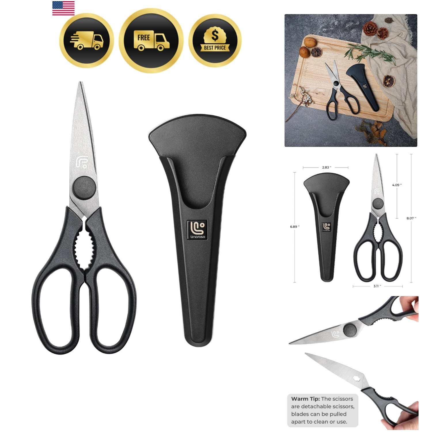 Kitchen Scissors All Purpose Kitchen Shears with Magnetic Holder, Heavy Duty ...