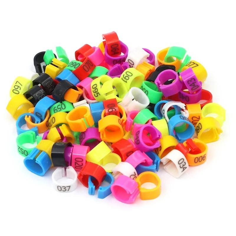 100pcs 8mm Bird Leg Bands Numbered 001-100 Parrot Pigeon ID Clip Rings Free Ship