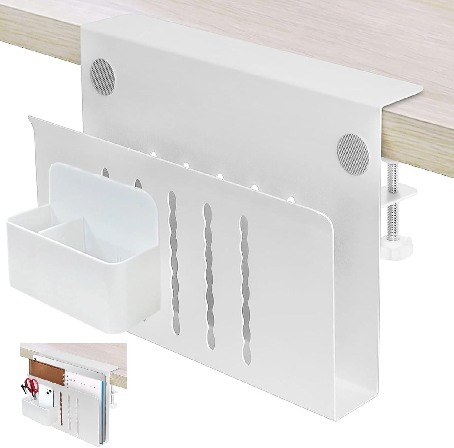 Desk Side Storage, Desk Laptop Holder with Magnetic Pen Holder, No Drill Desk