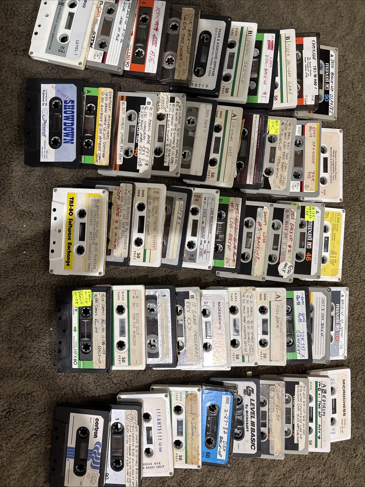 Vintage Lot of 50 Computer Program Cassette Tapes – TRS-80, Data, Software