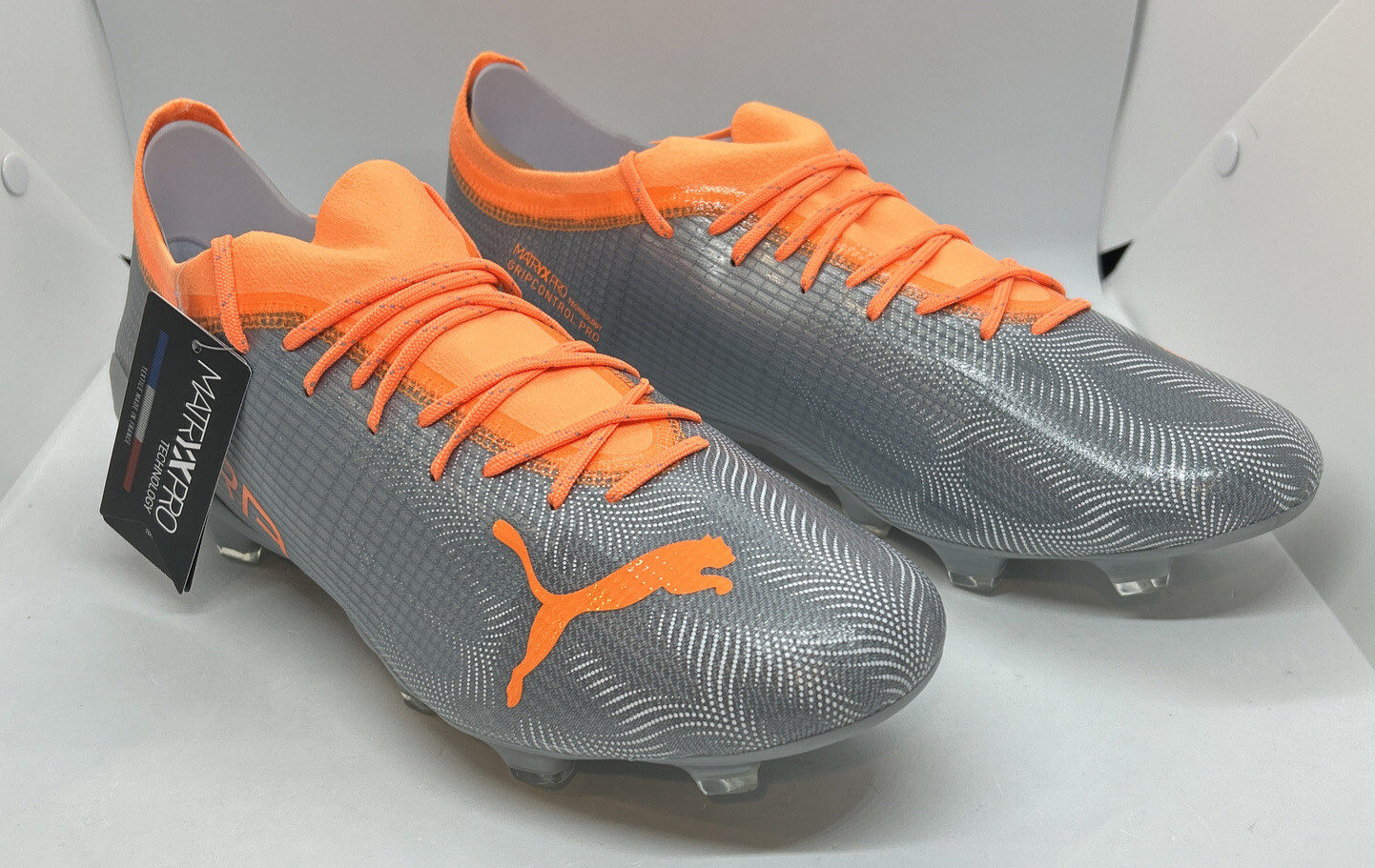 Puma Ultra 2.4 FG AG Soccer Cleats Diamond Silver Orange 106698-01 Men's Size 13