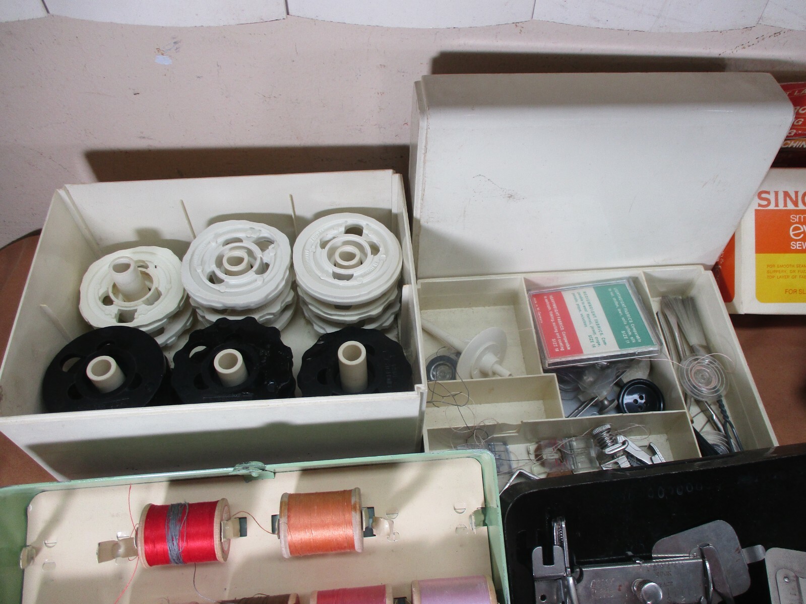 Vtg Sewing Machine Supply Parts Buttons Thread Pattern Cams Discs Singer - White