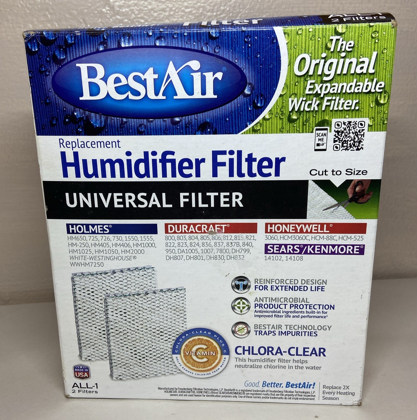 BestAir ALL-1 Universal Extended Life Humidifier Replacement Filters, 2 Pack