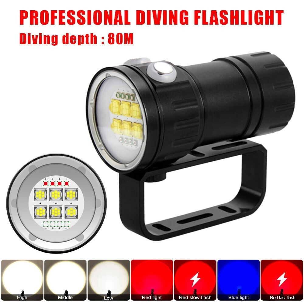 25000Lumen LED Scuba Diving Flashlight 500M Underwater Video Photography Light