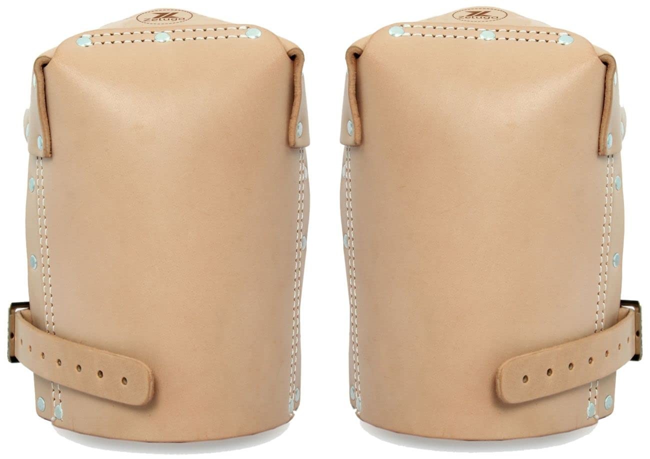 Non-slip Kneepads with Adjustable Straps, Safety Leather Knee Pads Tan