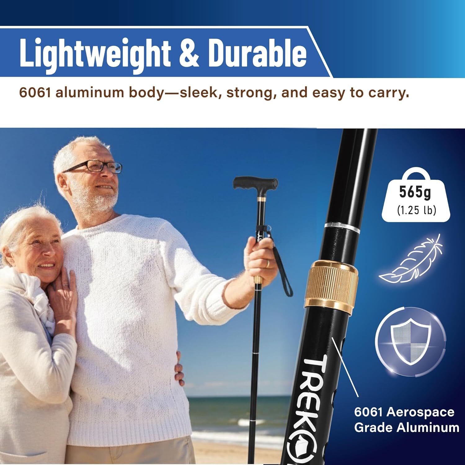TREKOLOGY Foldable Walking Cane with Quad Self-Standing Base (US)