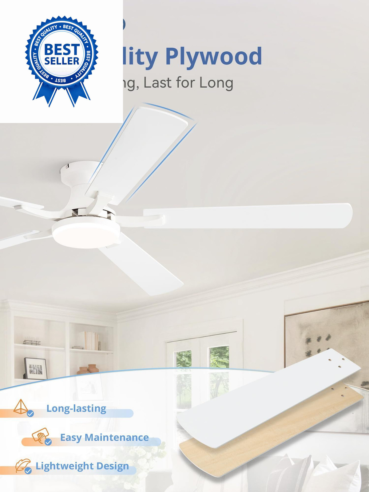 ZMISHIBO 60 Inch Ceiling Fan with Light, App&Remote Control, 60 Inch, White