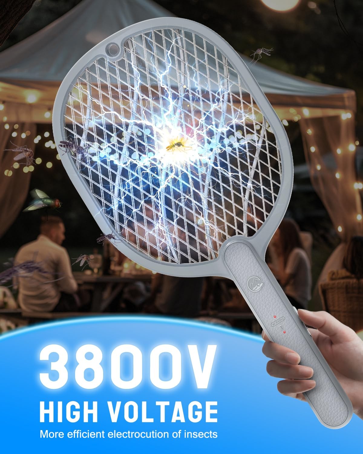 Mosiller Electric Fly Swatter, 3800V Handheld Bug Zapper Basic 1 Pack, Gray