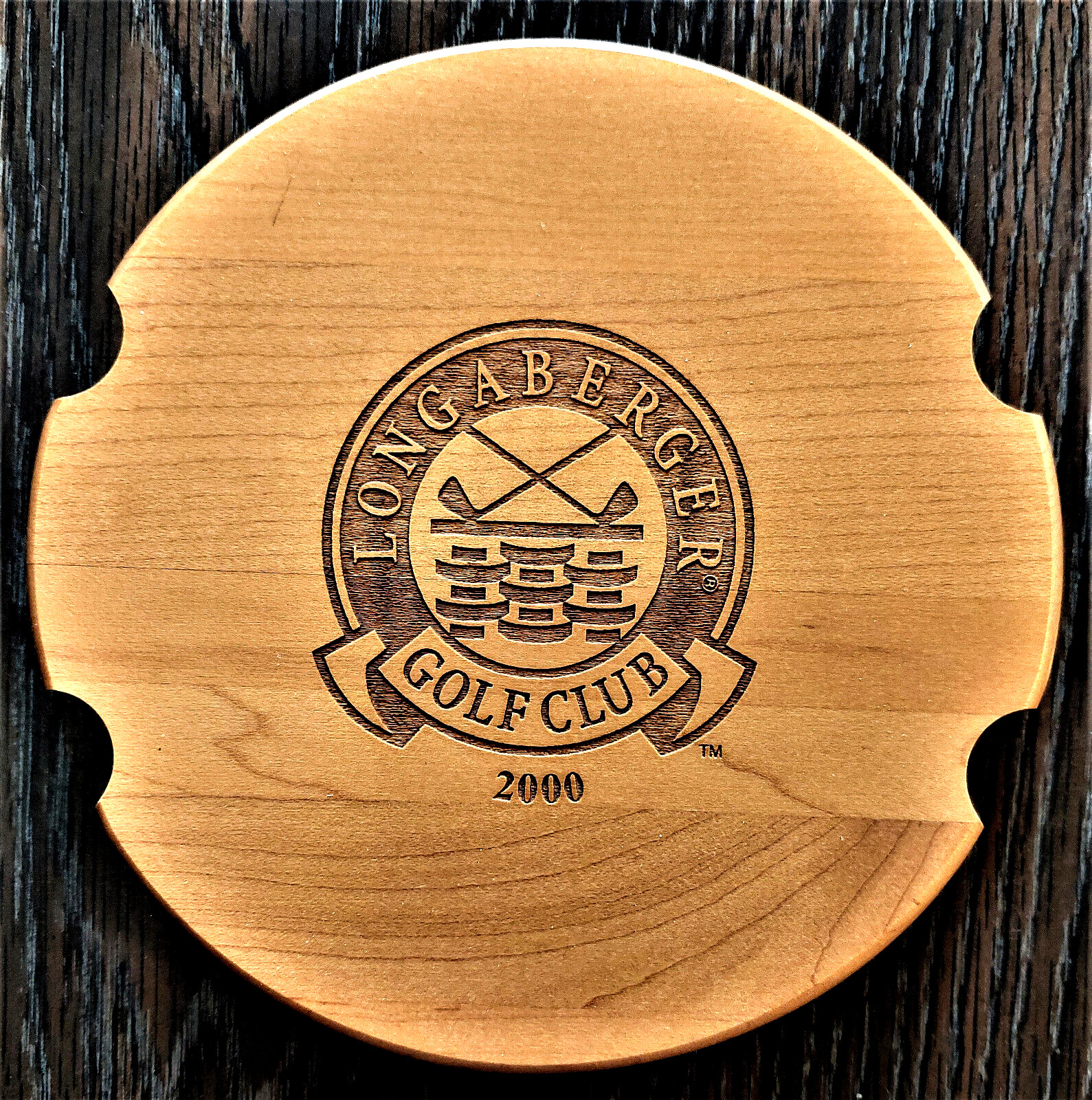 Longaberger Woodcrafts etched lid for 2000 golf basket, retired and scarce