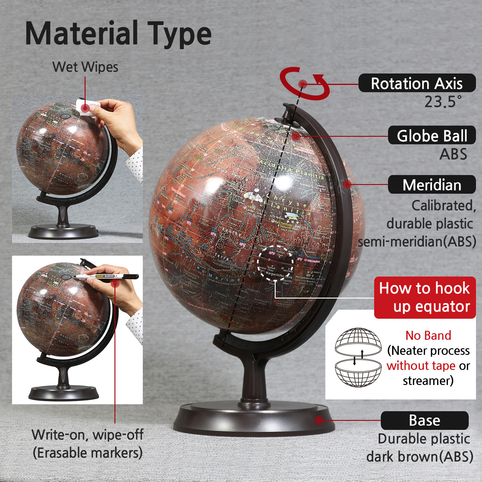 Mapsoft Explorer Mars Globe, 24cm/9.5", R-24, Red Planet, Mars Map, Marte Map