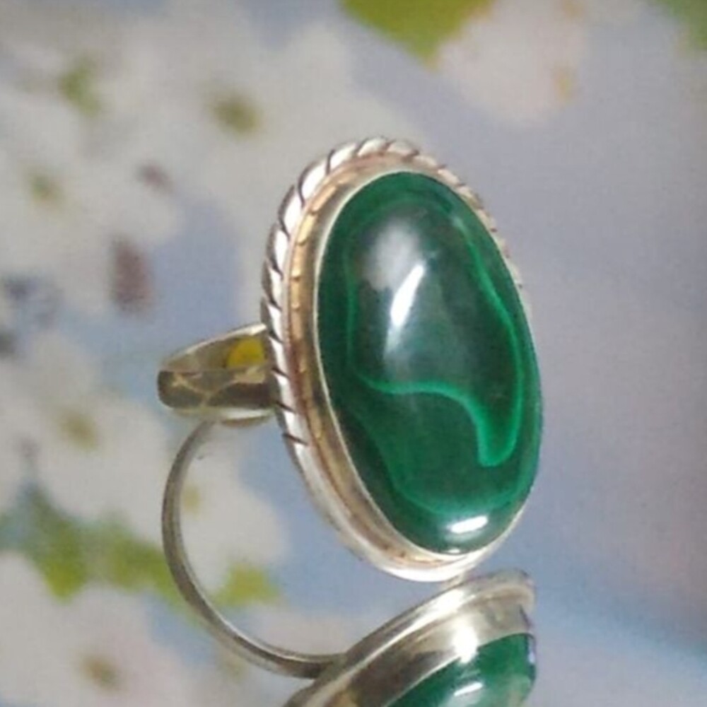 Malachite Gemstone 925 Sterling Silver Ring Handmade Jewelry Girl's Gift F-75