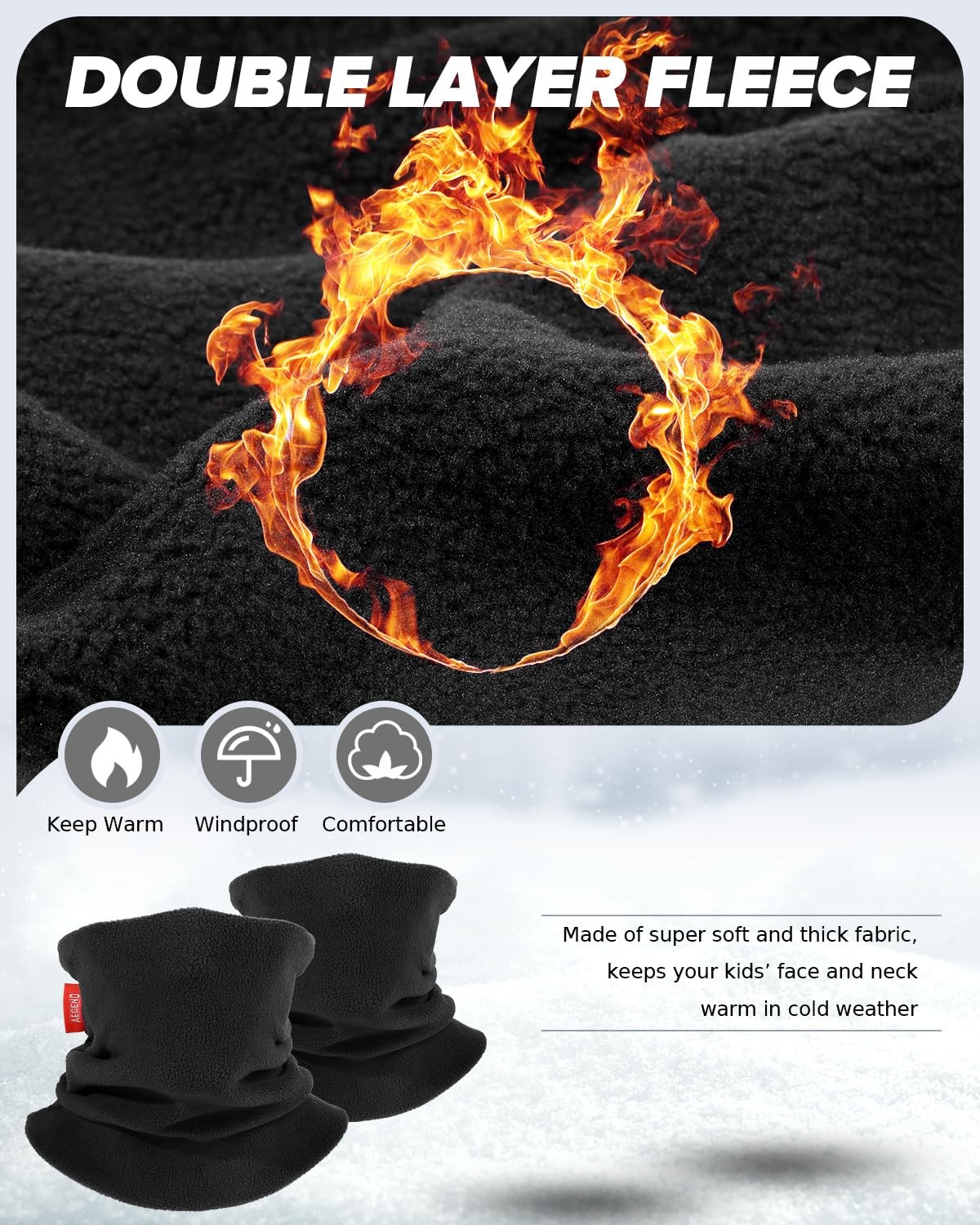2 Pack Neck Warmer Kids Double-Layer Fleece Ski Gaiter Boys Girls Youth Winter