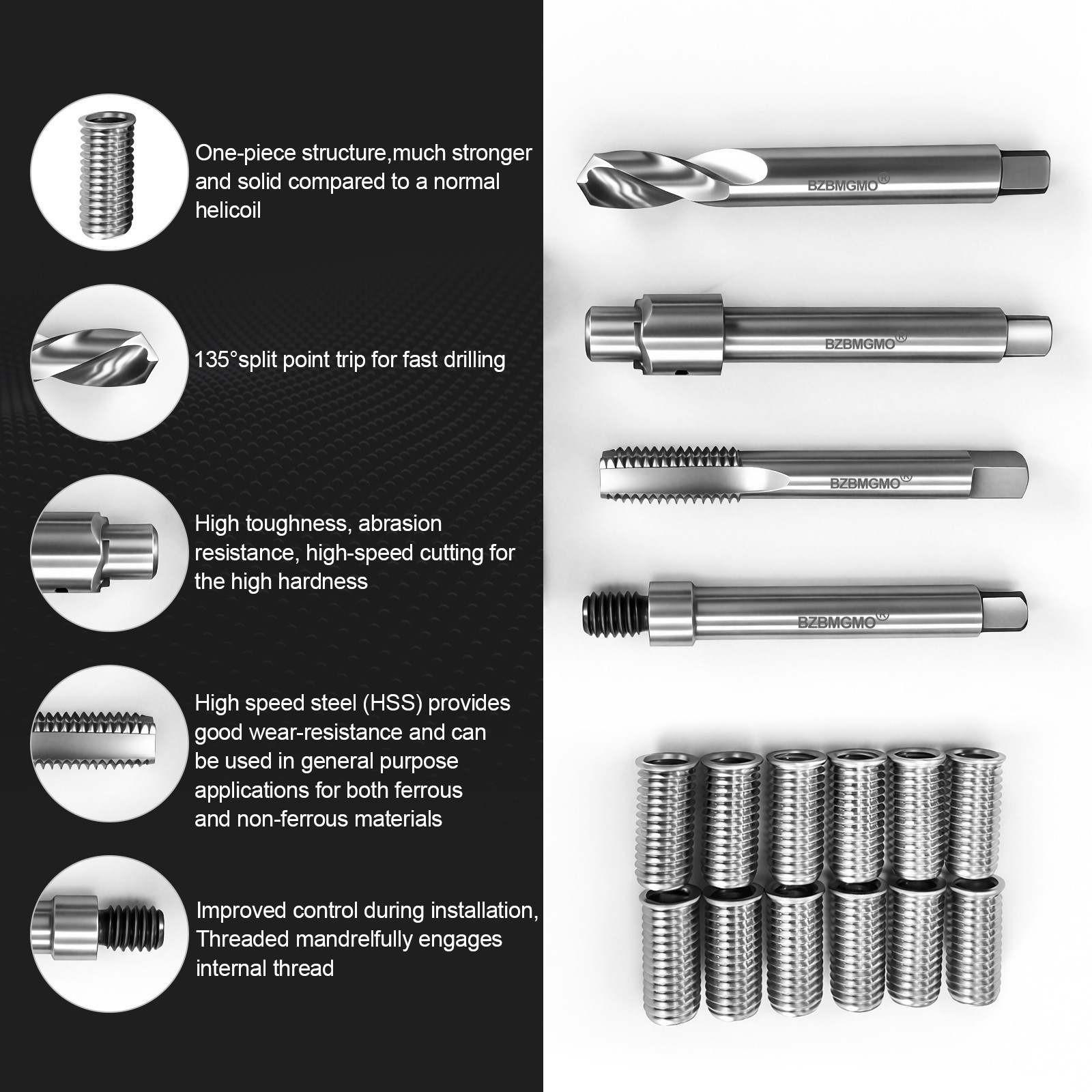 BZBMGMO M11x2 Thread Repair Kit, 12 Stainless Inserts(30mm), HSS Tools