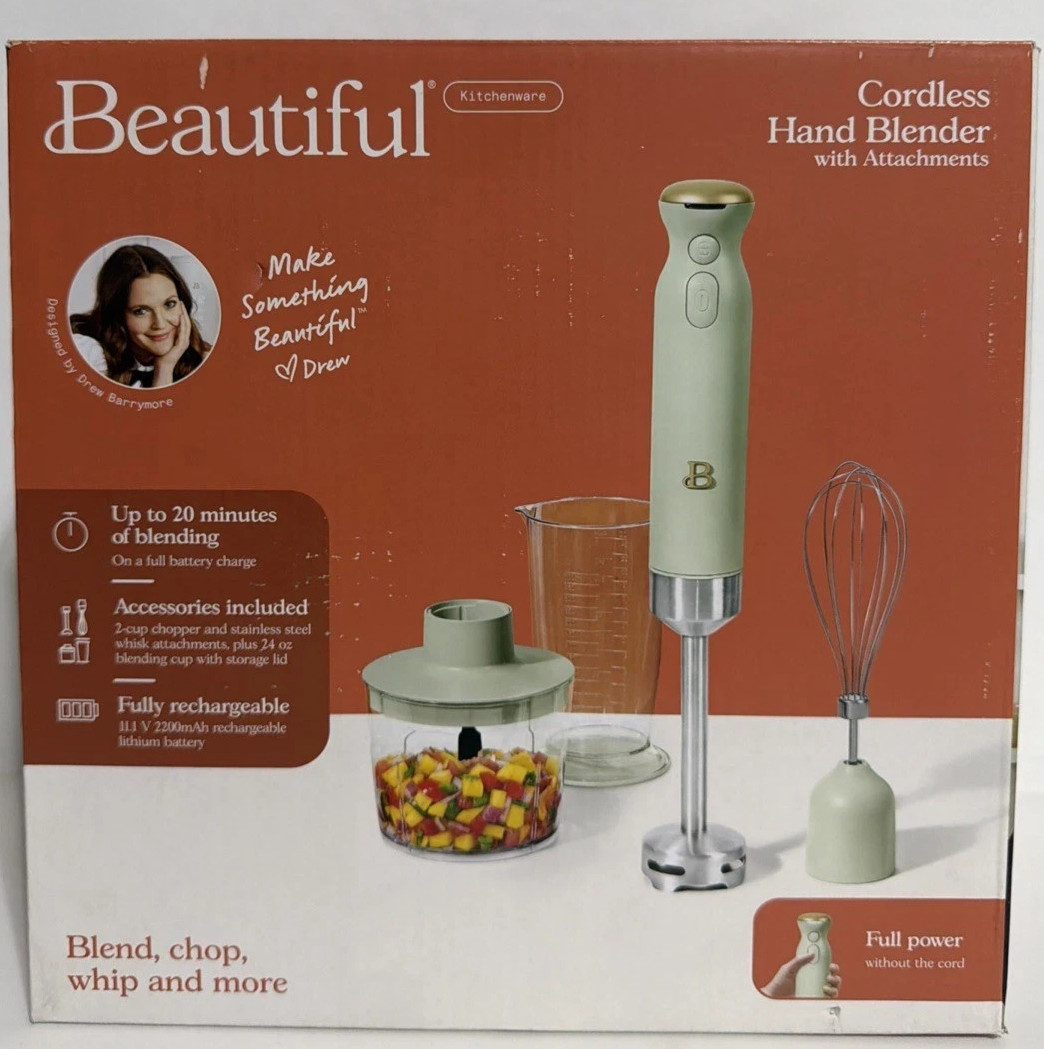 Beautiful Cordless 2-Speed Immersion Blender Chopper & Measuring Cup Sage Green