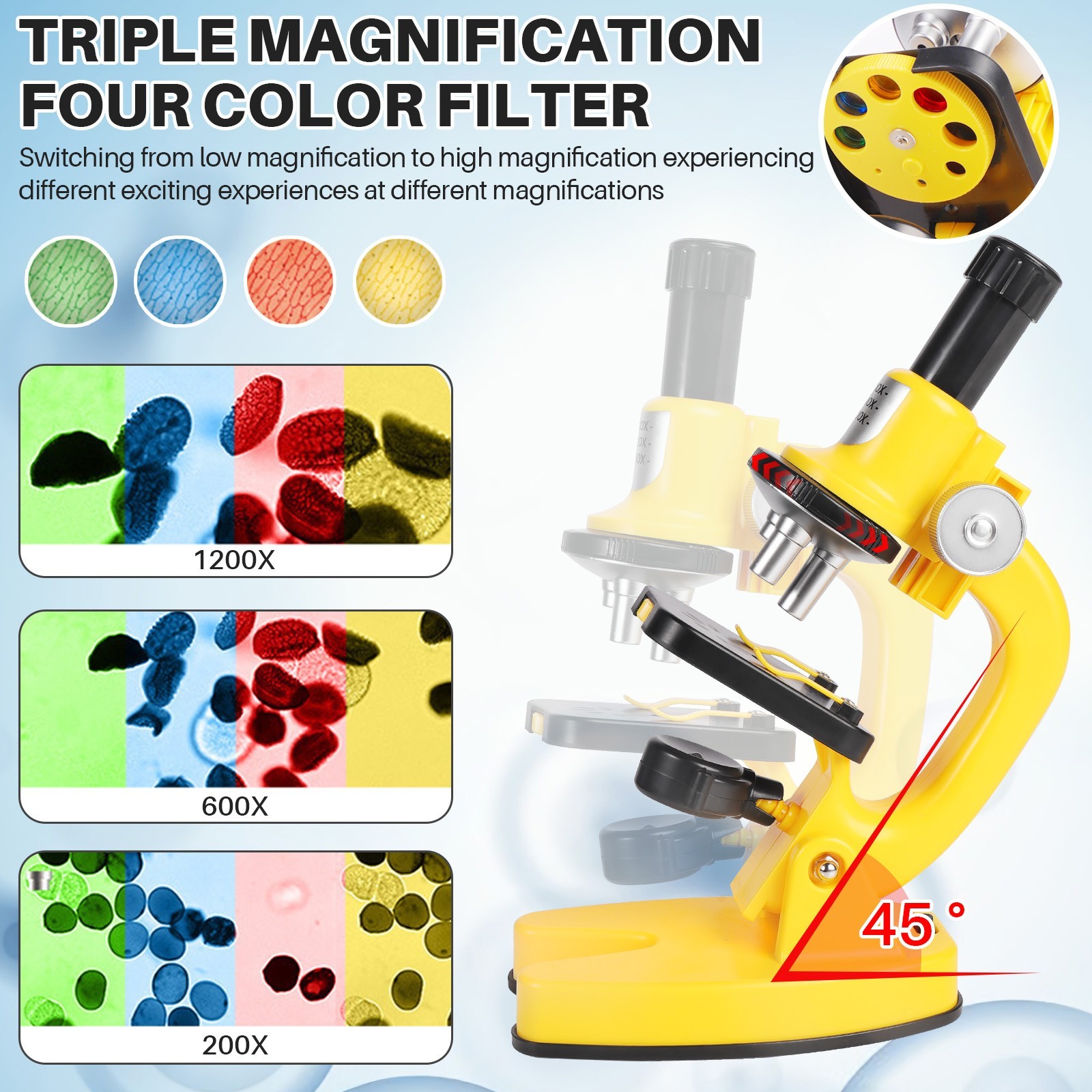 Microscope 200x-1200x Magnify Starter Science Kit