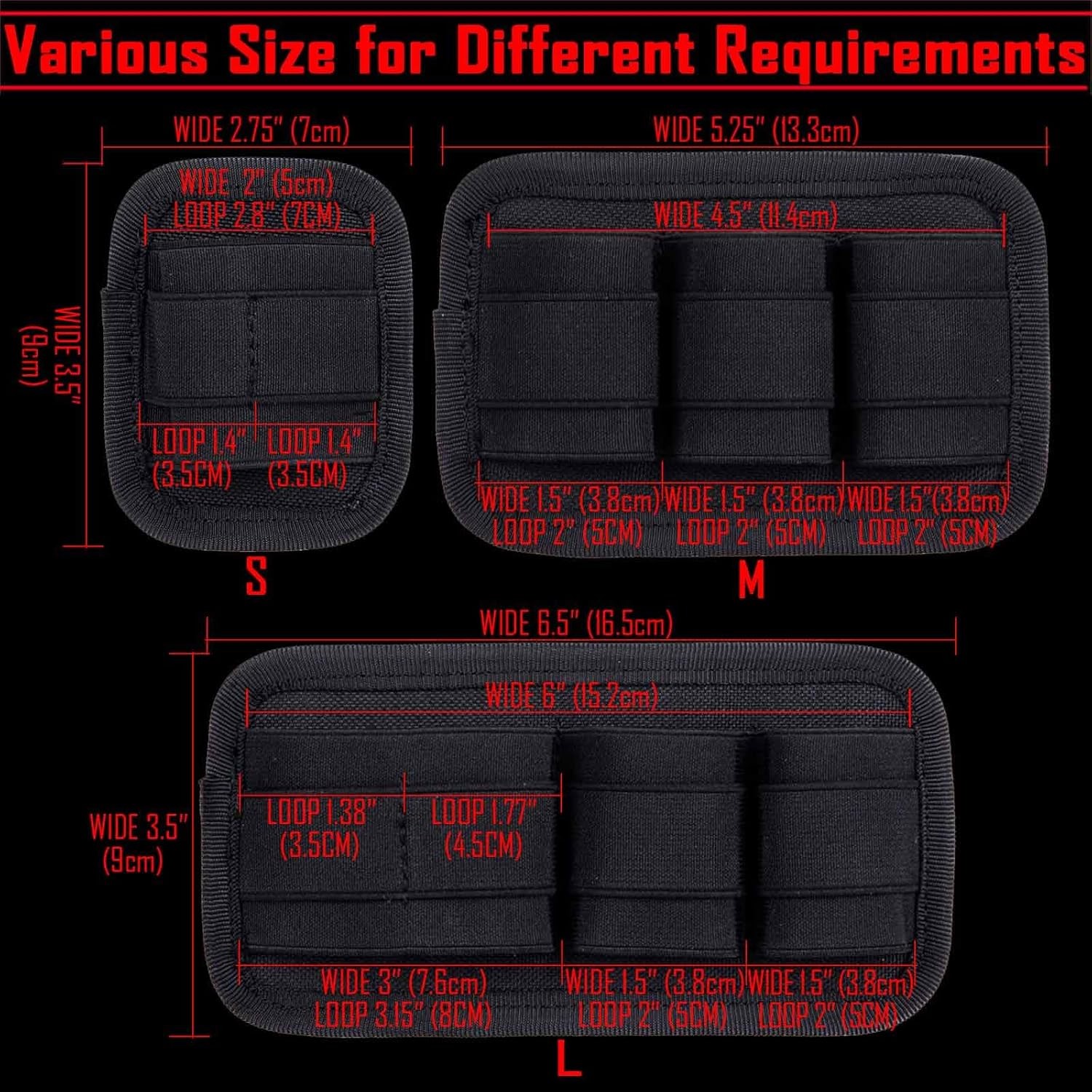 3 Piece EDC Elastic Bag Insert Pouch Panel Hook Backed Accessories Holder, Tacti