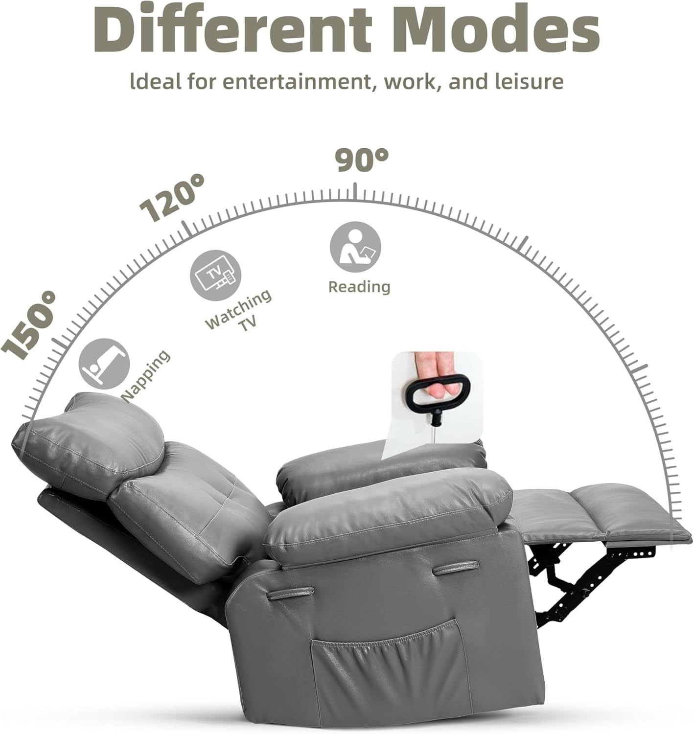 Oversized Recliner Chair, PU Leather Manual Recliner, Reclining Chair for Adults